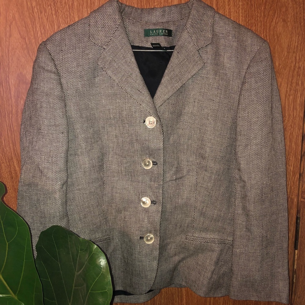LAUREN BY RALPH LAUREN GRAY WOMENS LINEN BLAZER SIZE 14